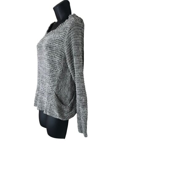 EILEEN Fisher Grey & White Loose  Knit Sweater With Two Front Pockets Size M - Picture 4 of 7